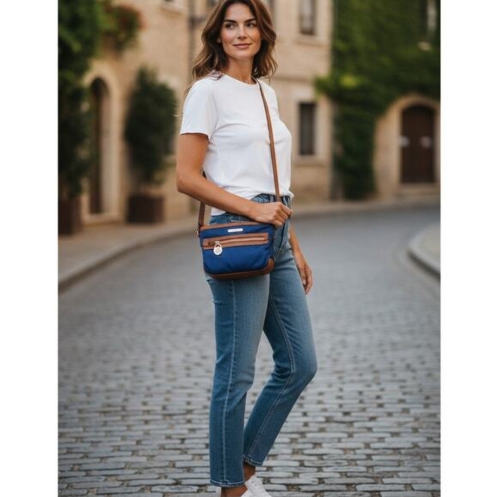 Michael Kors Navy and Brown Crossbody Bag